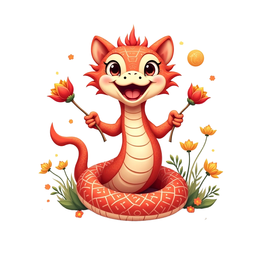 Charming Snake with Flowers